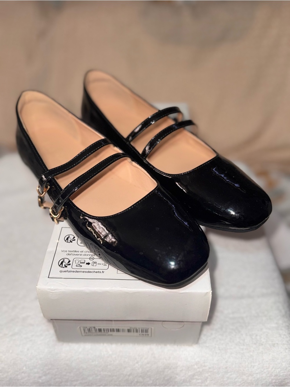 SHEIN Black Patent Double-Strap Mary Jane Flats